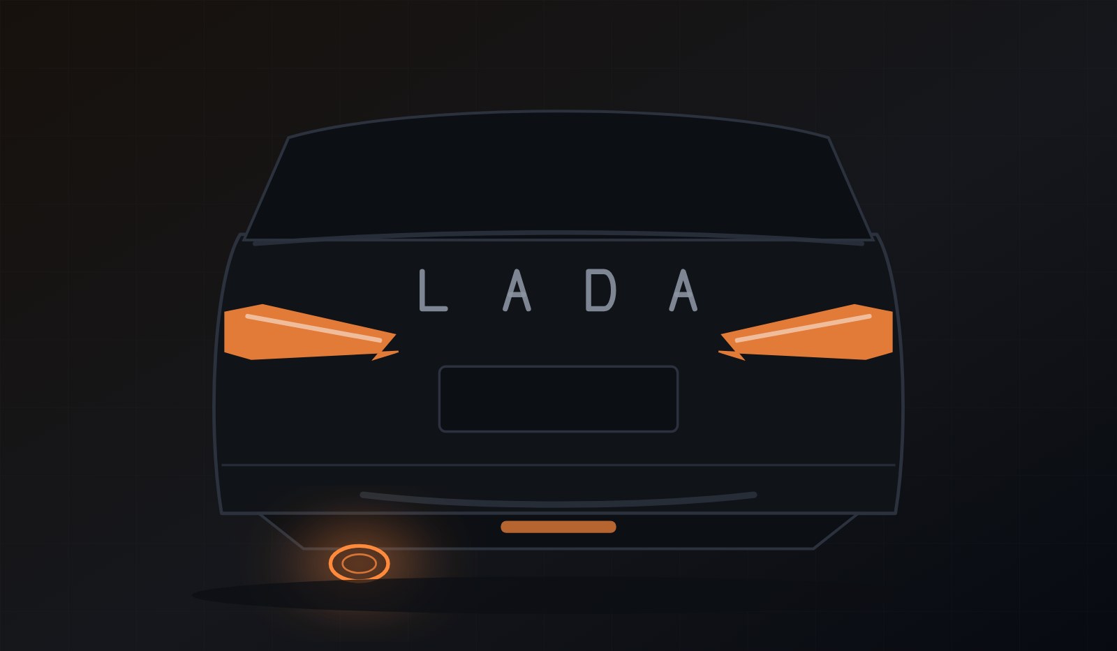 Наш рисунок: корма седана Lada Vesta с фонарями-бумерангами и надписью LADA на крышке багажника