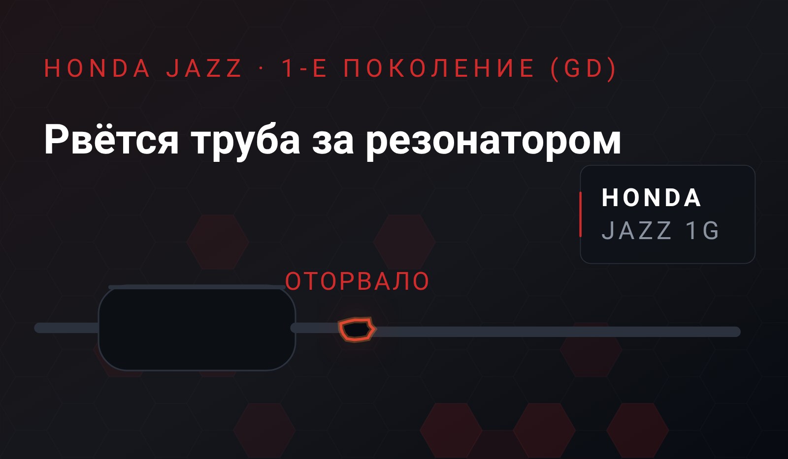 Схема: целая банка резонатора, а на трубе сразу за ней рваный прогар и подпись «оторвало»