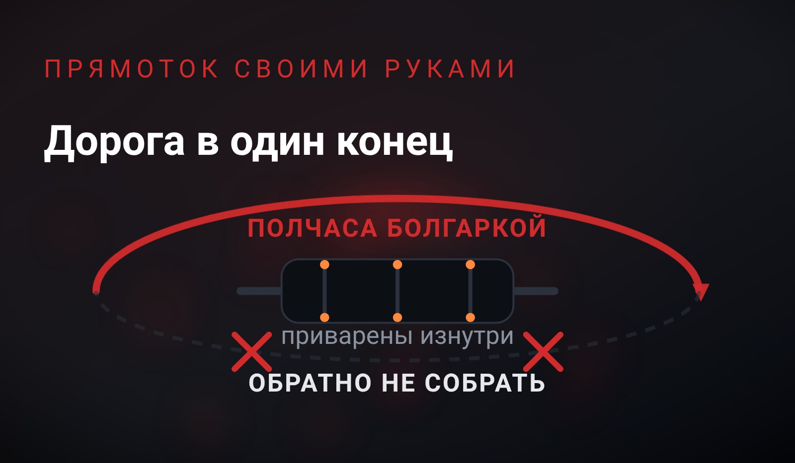 Схема: петля вокруг штатной банки в разрезе - половина «вперёд» живая и толстая, половина «назад» перечёркнута
