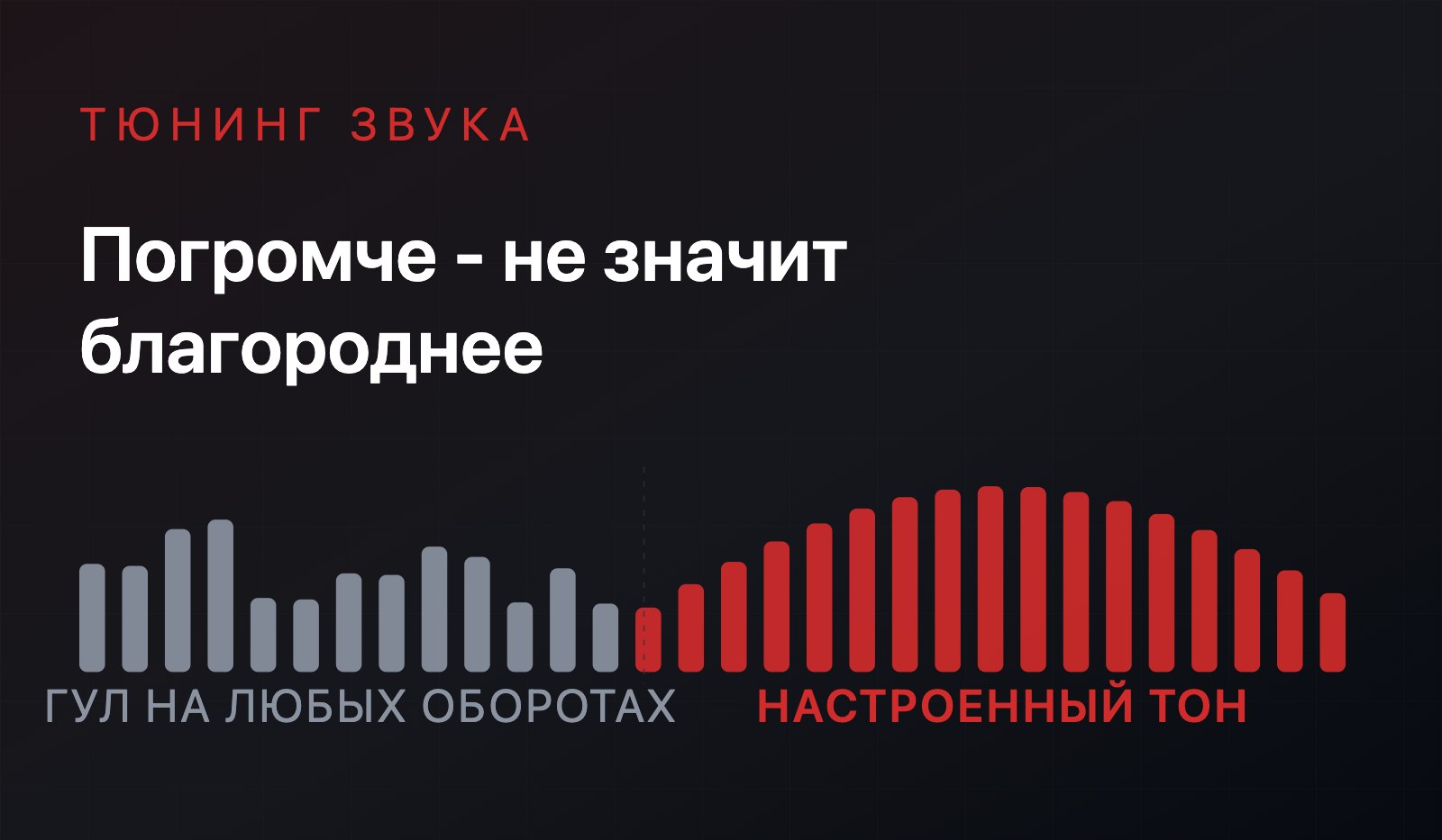 Схема-спектр звука: слева хаотичные столбики обозначают гул на любых оборотах, справа ровный настроенный ряд - тон после тюнинга